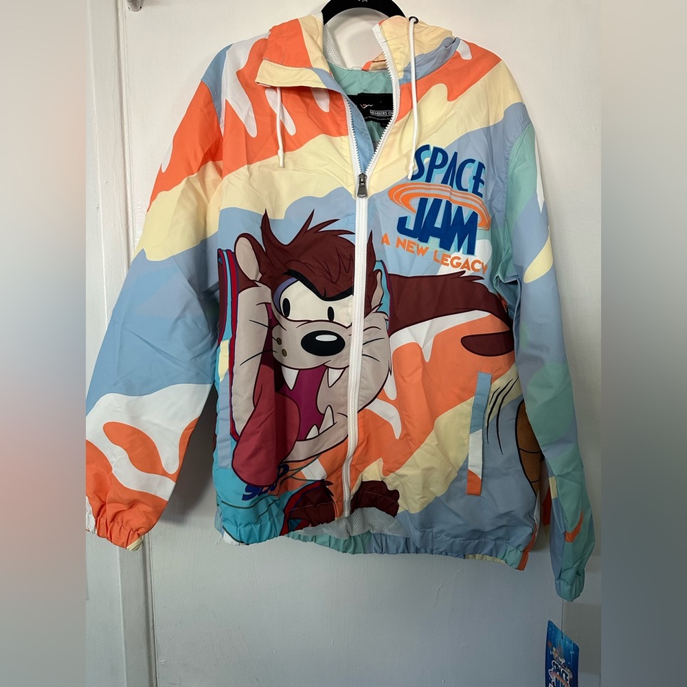 Members Only Size Large Windbreaker Jacket Space Jam Looney Tunes Taz Bugs Bunny
